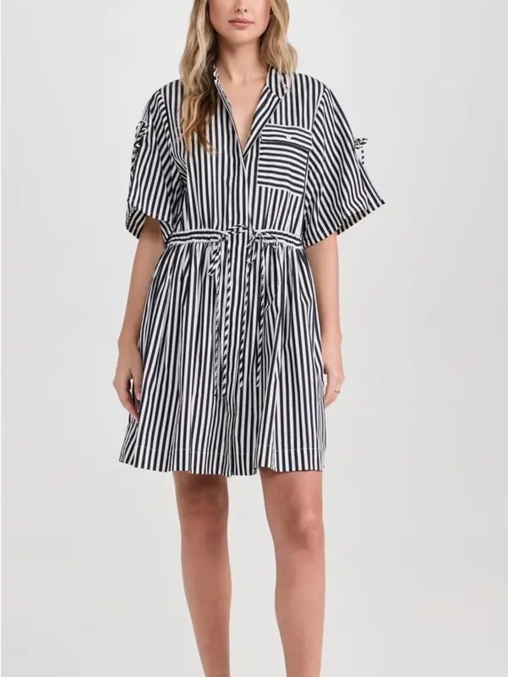 Hevron NWOT Black & White Striped Tie-Waist Midi Shirt Dress